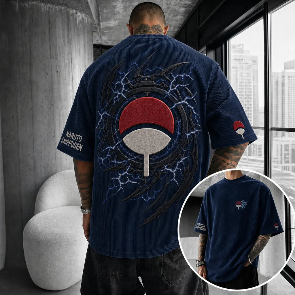 Naruto Unisex Anime-Style Retro Corduroy Oversized T-Shirt