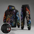 Demon Slayer Vintage Anime Print Long Sleeve Drawstring Tracksuit Hoodie Set
