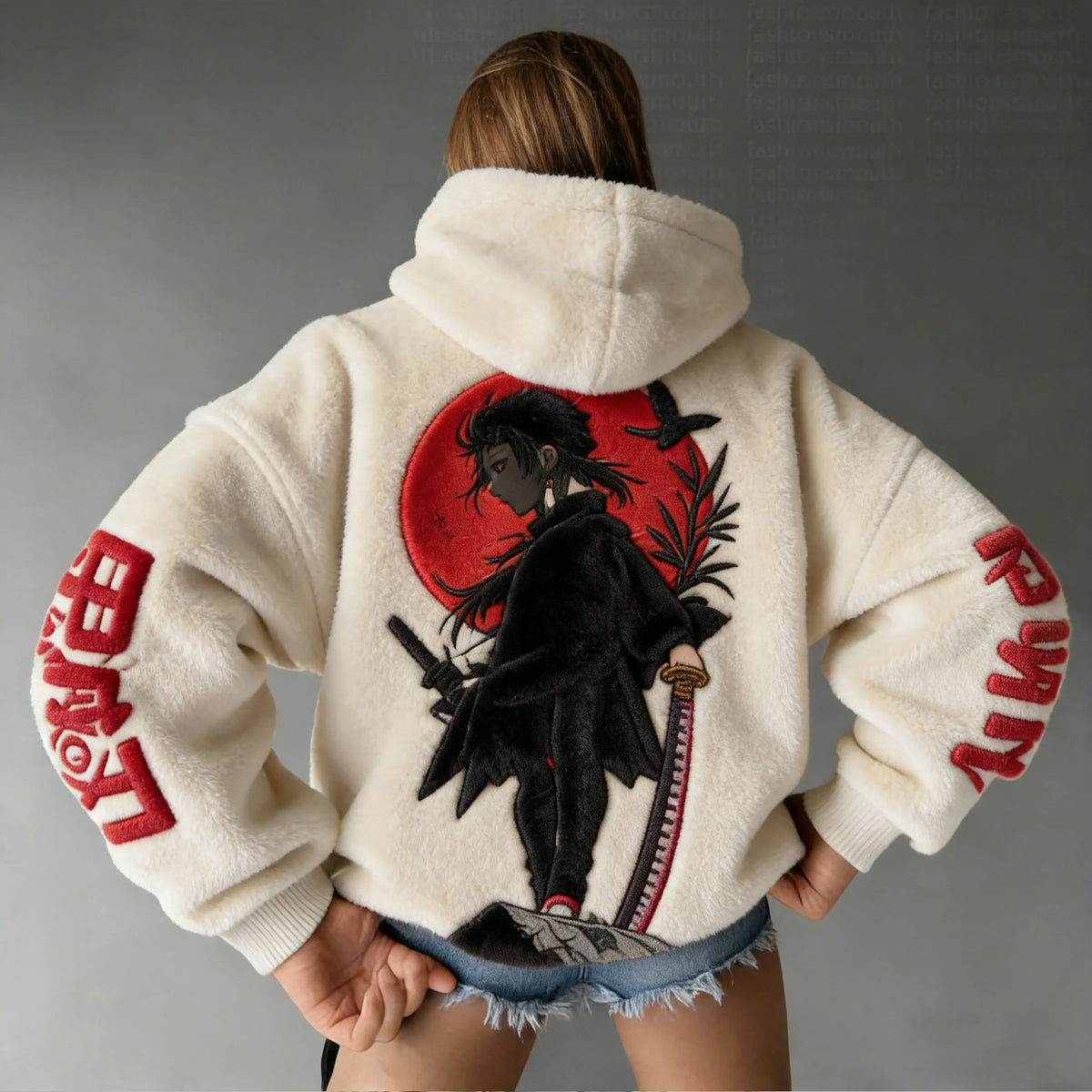 Demon Slayer Color-blocked Corduroy Hooded Sweatshirt