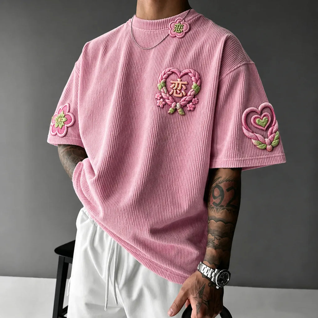 Demon Slayer Unisex Anime-Style Retro Corduroy Oversized T-Shirt