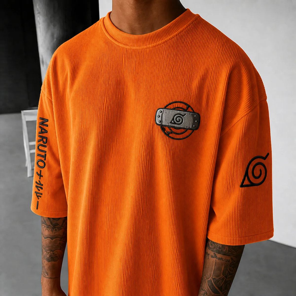Naruto Unisex Anime-Style Retro Corduroy Oversized T-Shirt