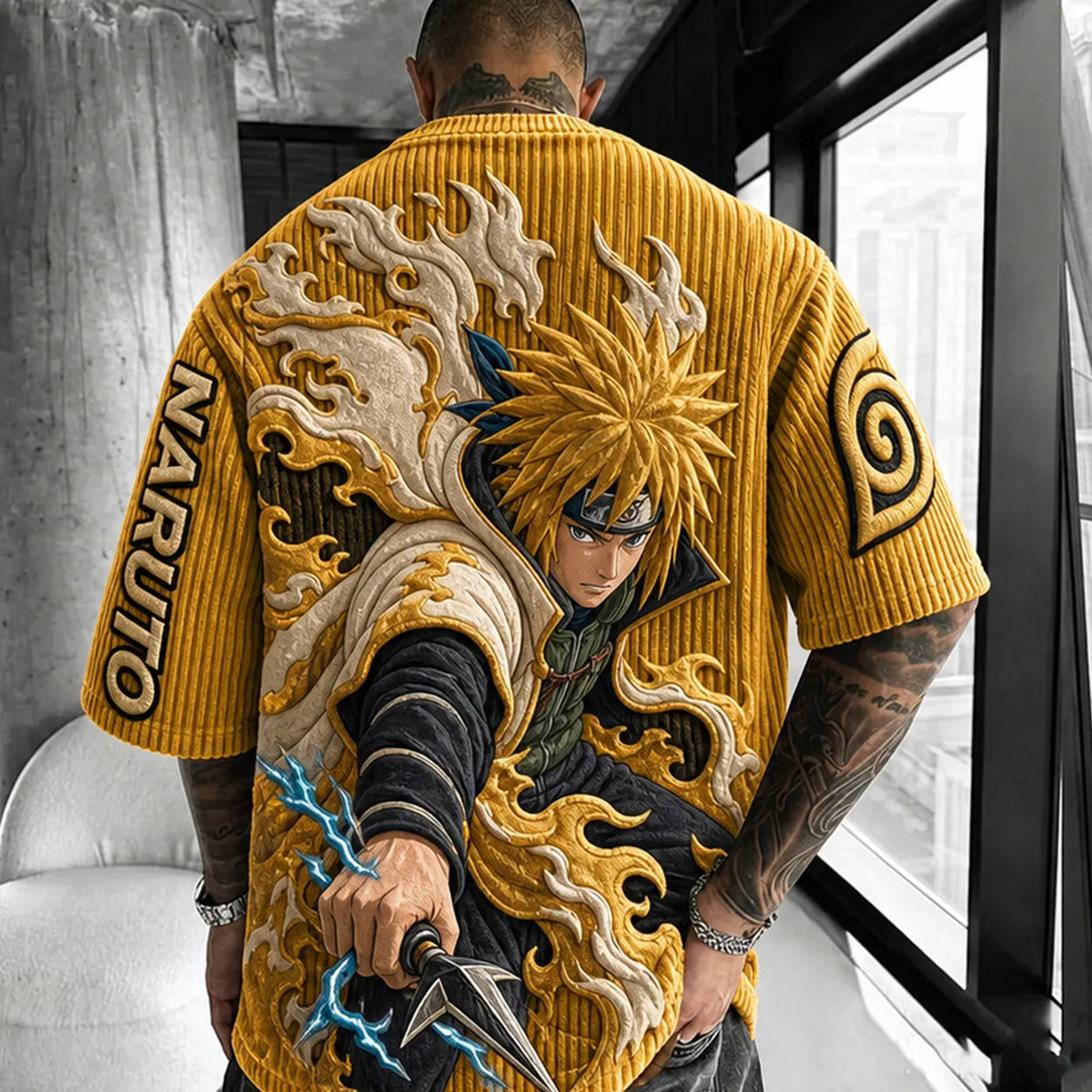 Naruto Unisex Anime-Style Retro Corduroy Oversized T-Shirt