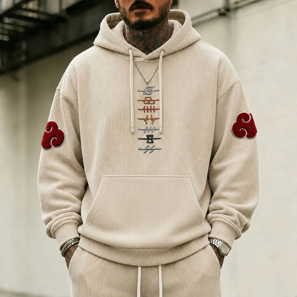 Naruto Unisex Retro Corduroy Hoodie With Anime-style Graphics