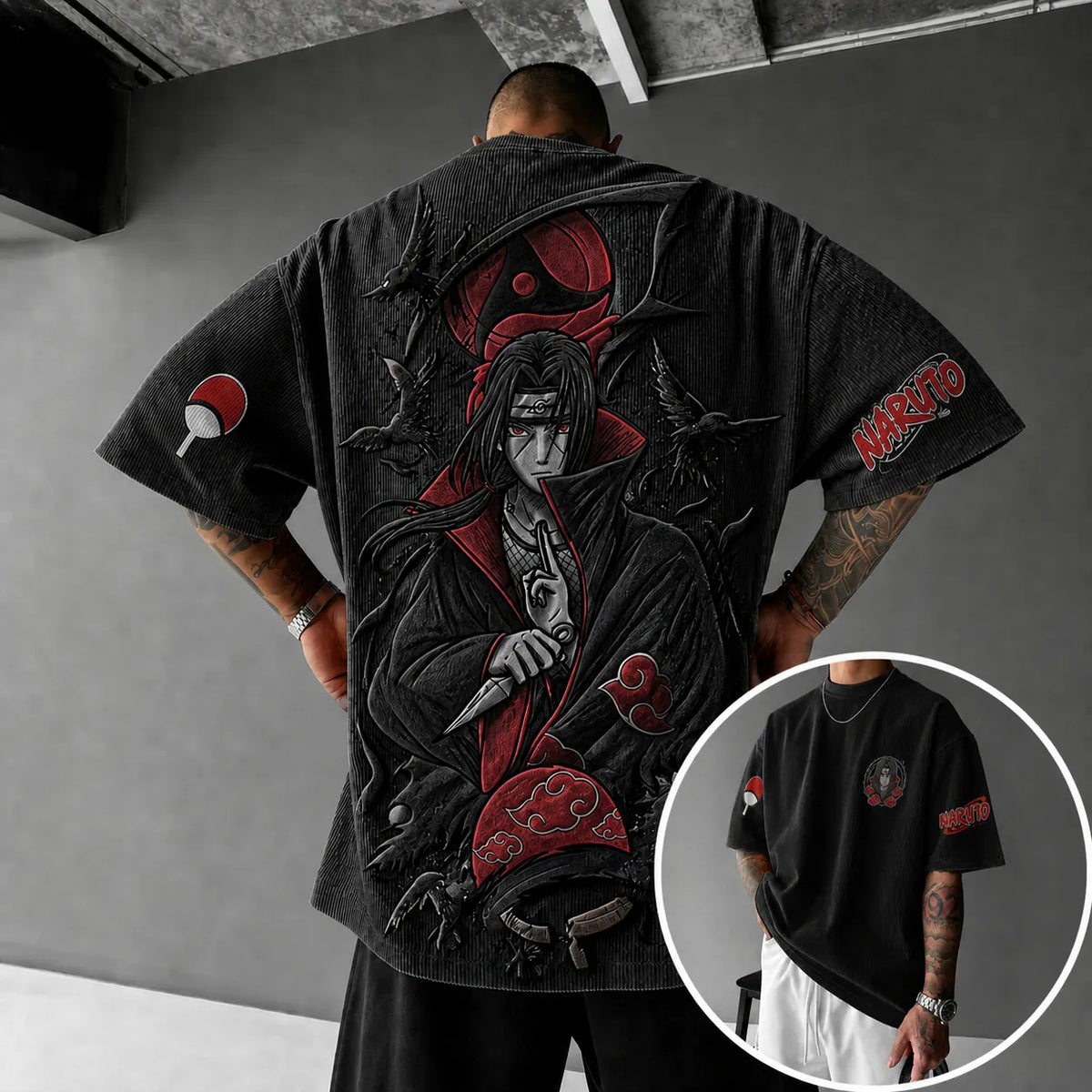 Naruto Unisex Anime-Style Retro Corduroy Oversized T-Shirt