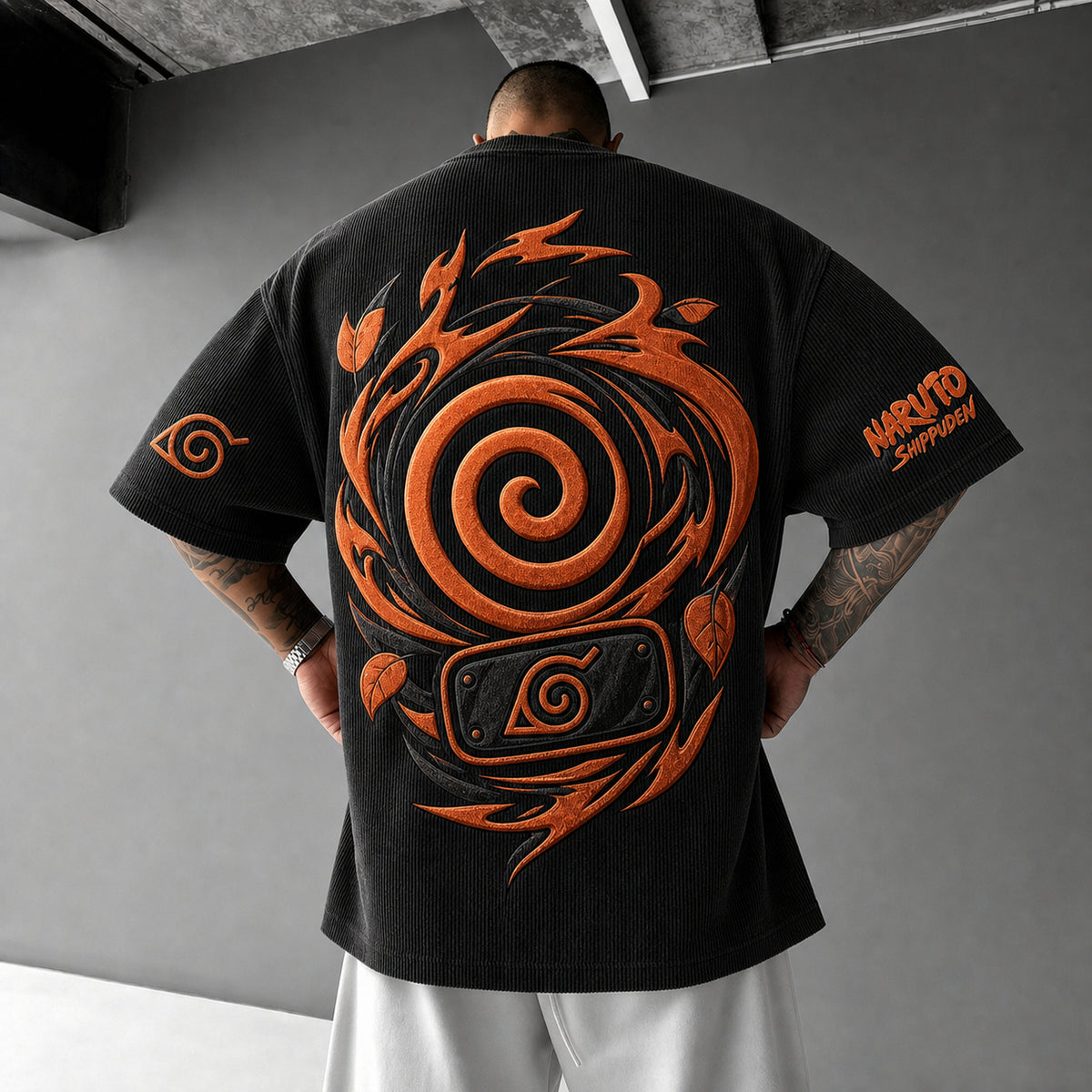 Naruto Unisex Anime-Style Retro Corduroy Oversized T-Shirt