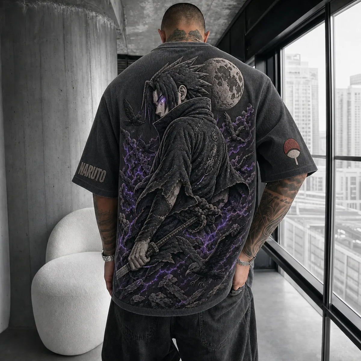 Naruto Unisex Anime-Style Retro Corduroy Oversized T-Shirt