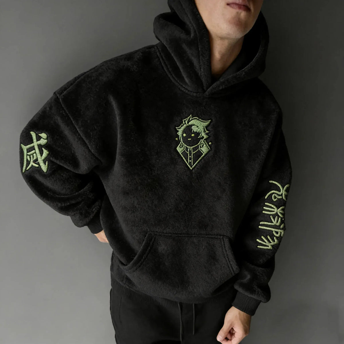 Demon Slayer Color-blocked Corduroy Hooded Sweatshirt