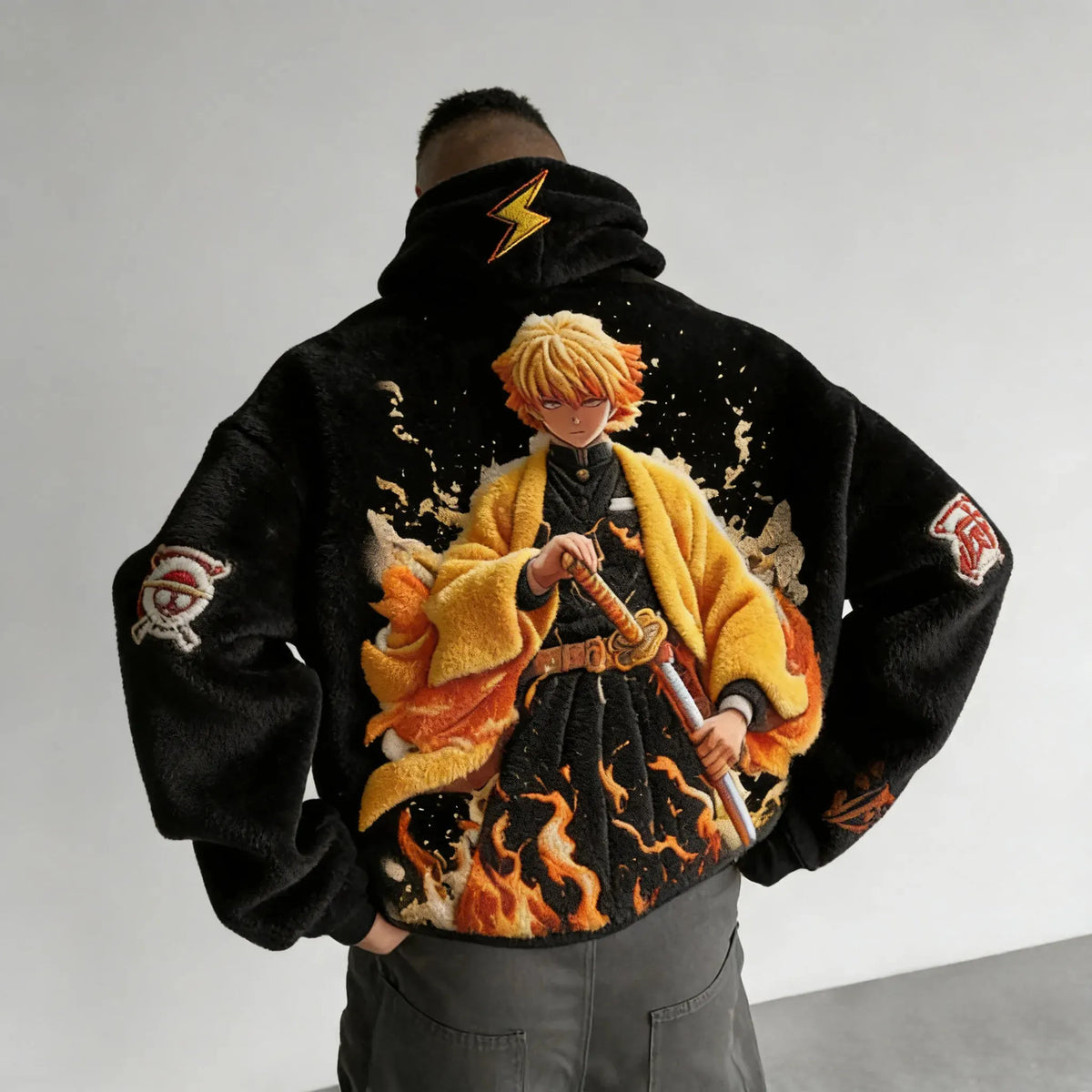 Demon Slayer Color-blocked Corduroy Hooded Sweatshirt