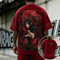 Naruto Unisex Oversized Anime-Print Vertical-Stripe Short-Sleeve T-Shirt