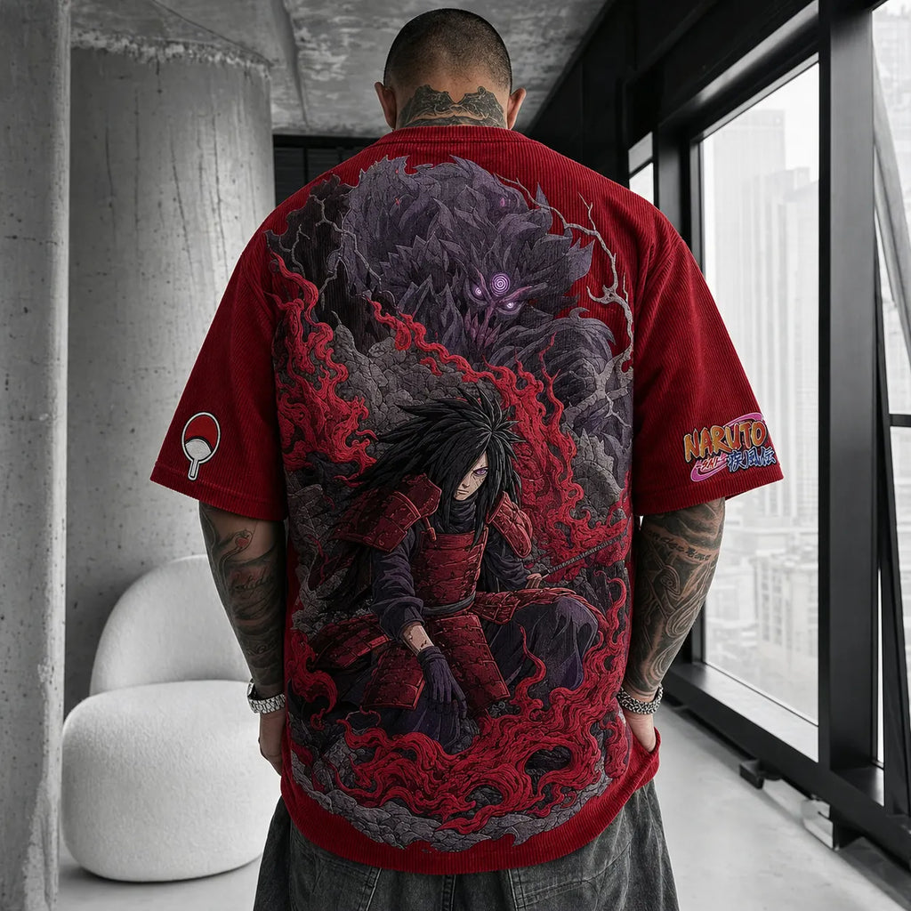 Naruto Unisex Oversized Anime-Print Vertical-Stripe Short-Sleeve T-Shirt