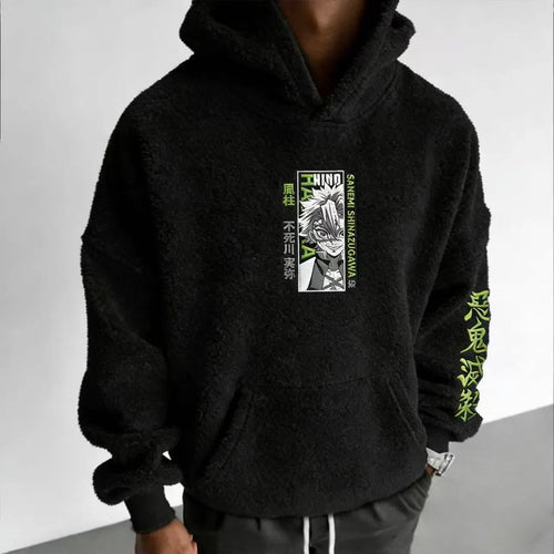 Demon Slayer Color-blocked Corduroy Hooded Sweatshirt