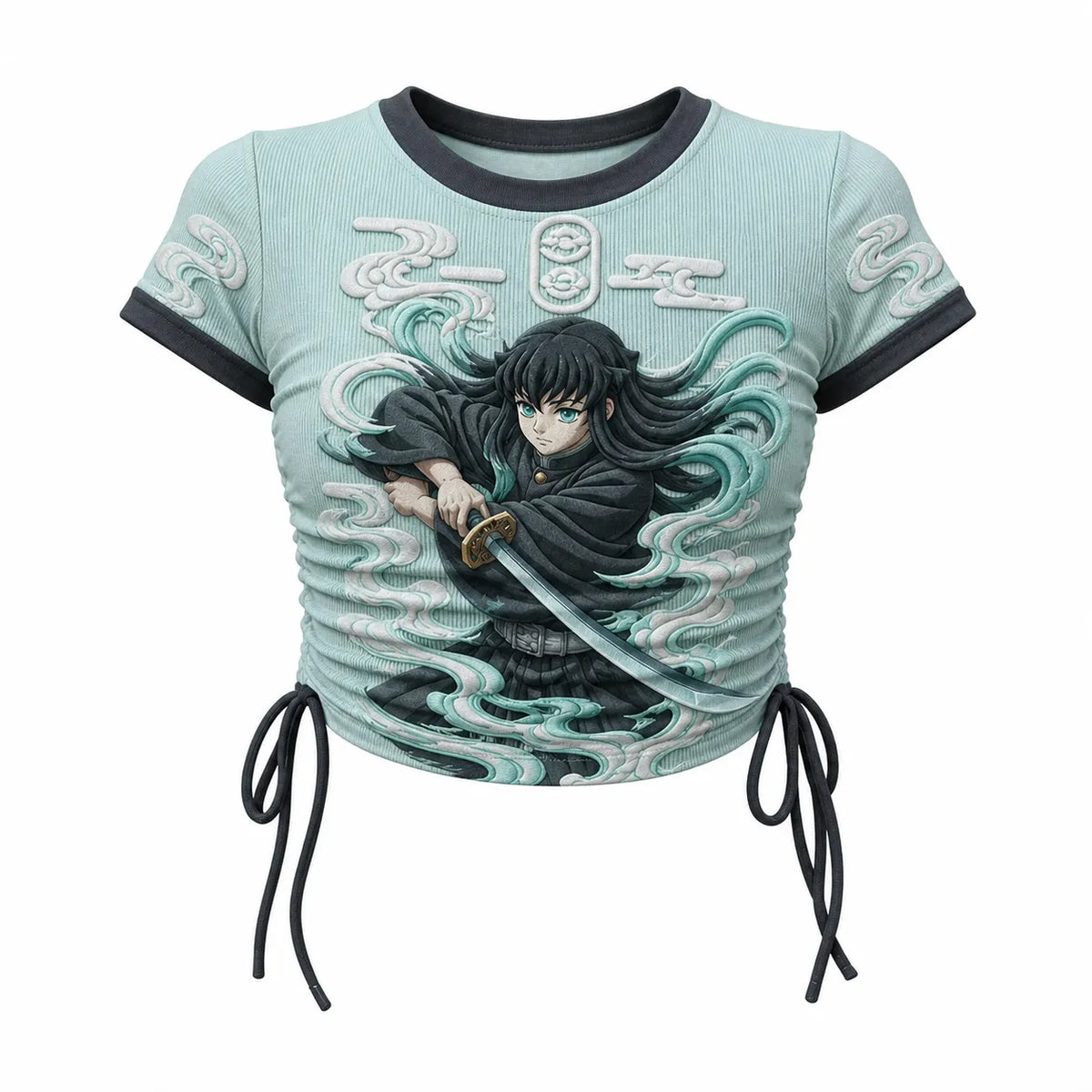 Demon Slayer Women's Slim-Fit Short-Sleeve T-Shirt With Anime Print And Side Drawstrings