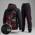 Demon Slayer Vintage Anime Print Long Sleeve Drawstring Tracksuit Hoodie Set