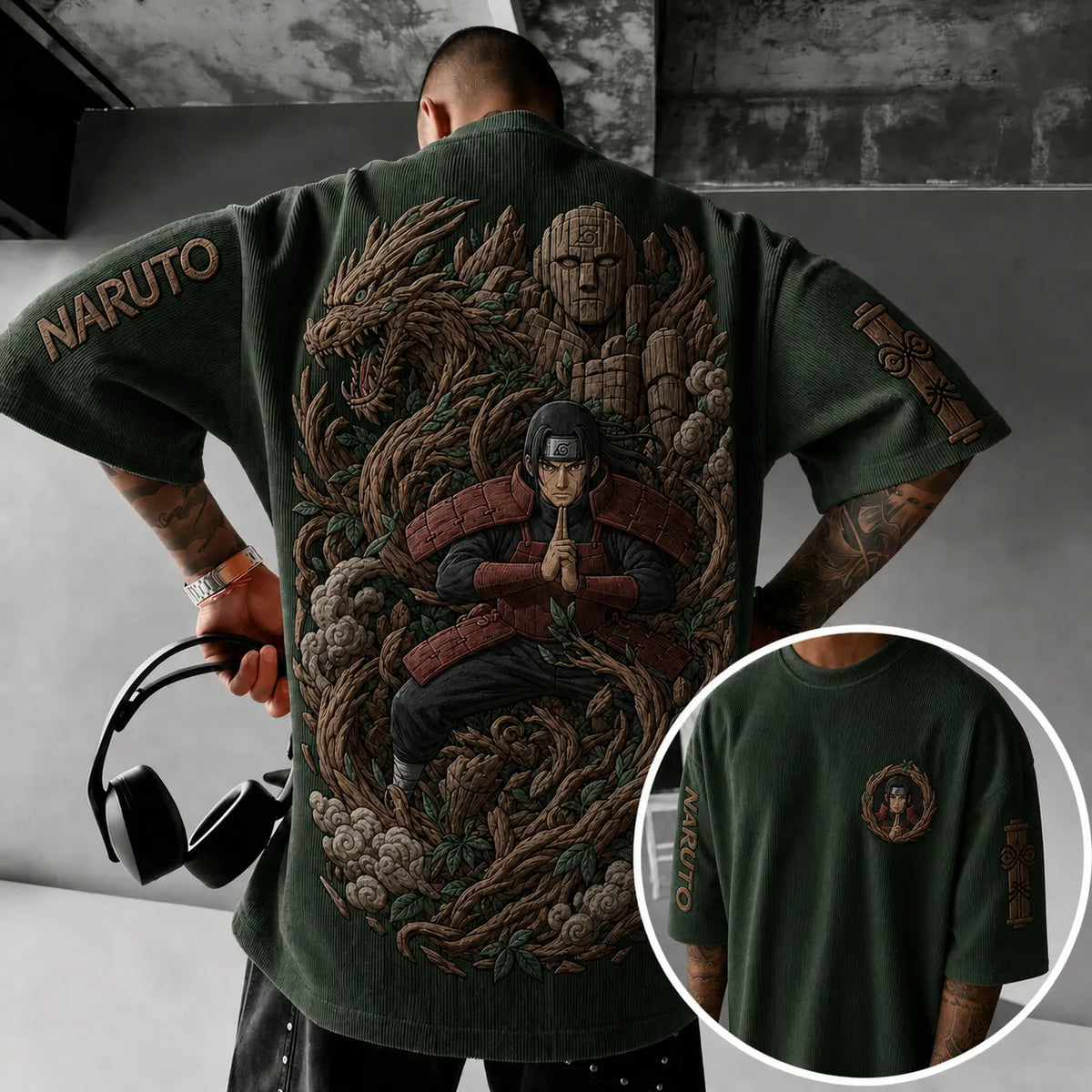 Naruto Unisex Anime-Style Retro Corduroy Oversized T-Shirt