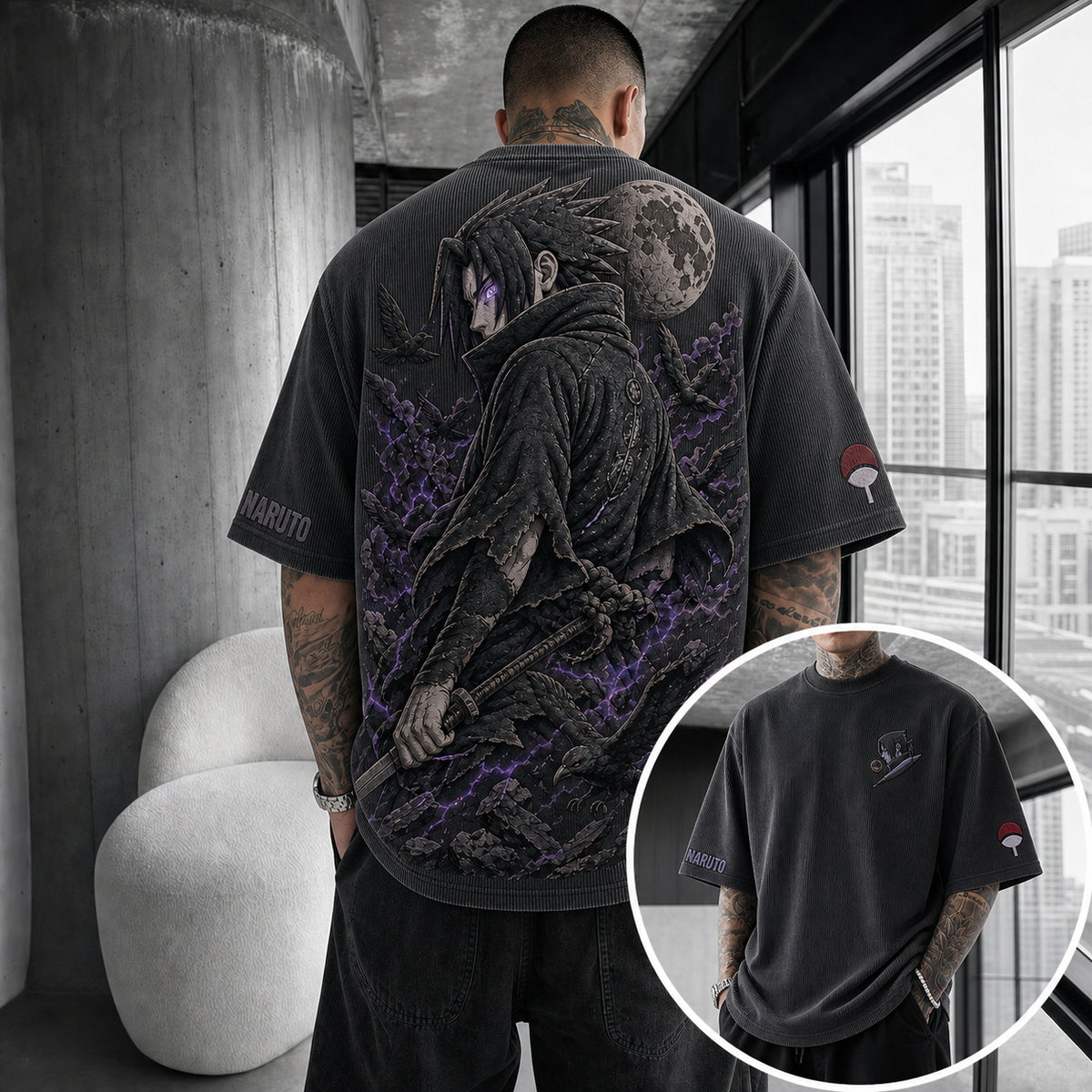 Naruto Unisex Anime-Style Retro Corduroy Oversized T-Shirt
