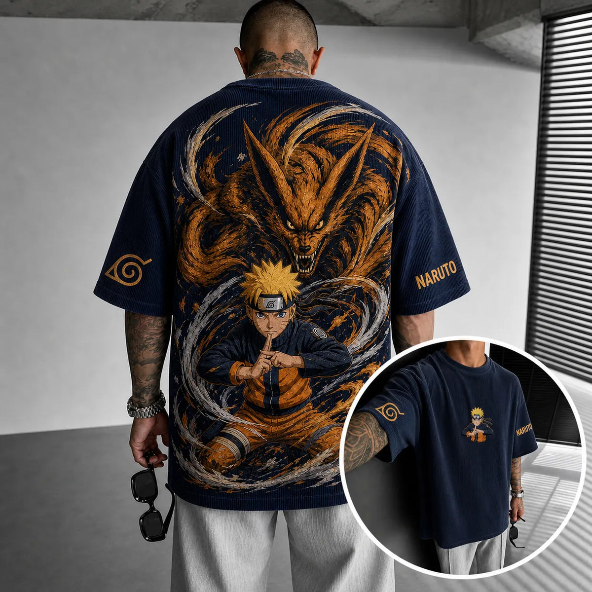 Naruto Unisex Anime-Style Retro Corduroy Oversized T-Shirt