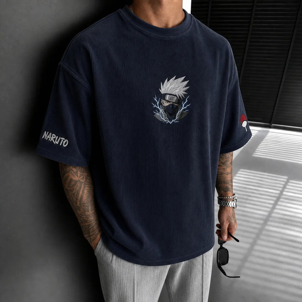 Naruto Unisex Anime-Style Retro Corduroy Oversized T-Shirt
