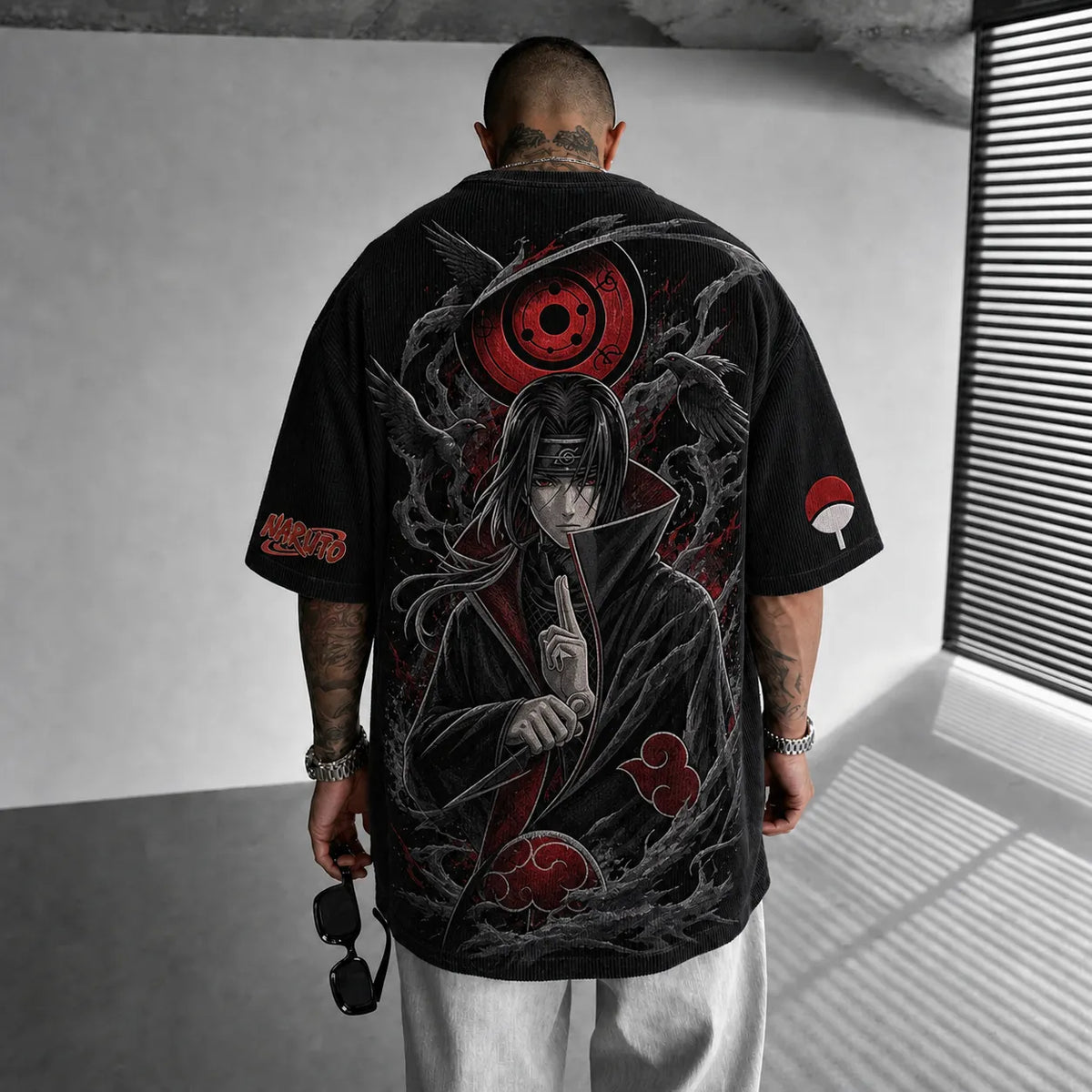 Naruto Unisex Anime-Style Retro Corduroy Oversized T-Shirt