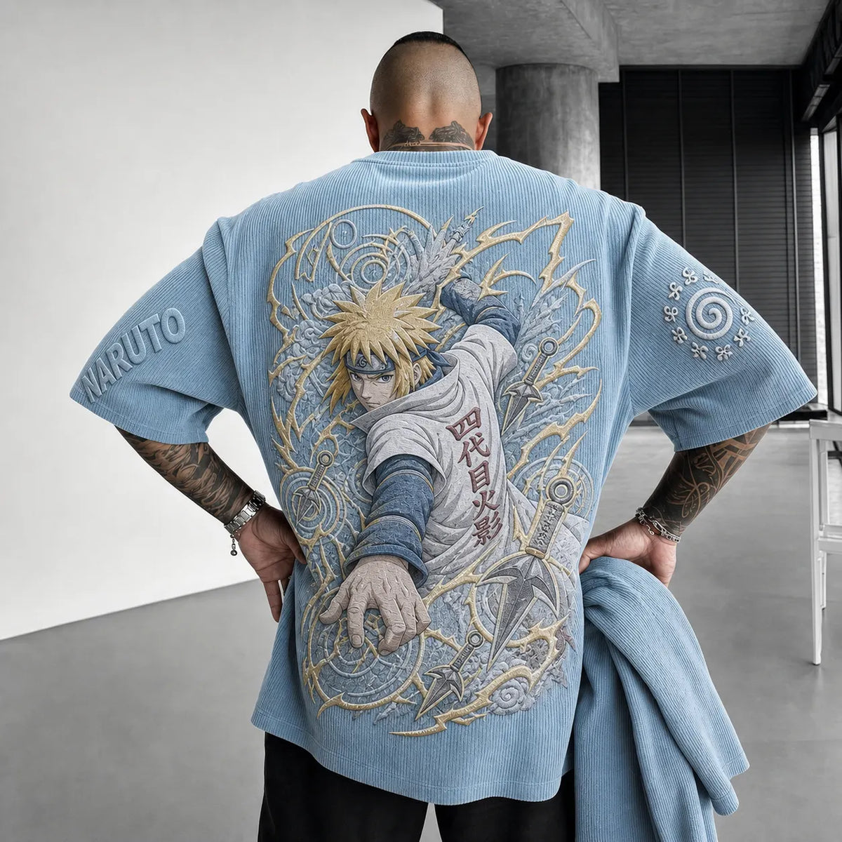 Naruto Unisex Anime-Style Retro Corduroy Oversized T-Shirt