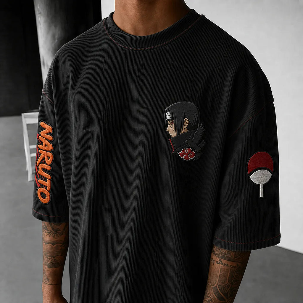 Naruto Unisex Anime-Style Retro Corduroy Oversized T-Shirt