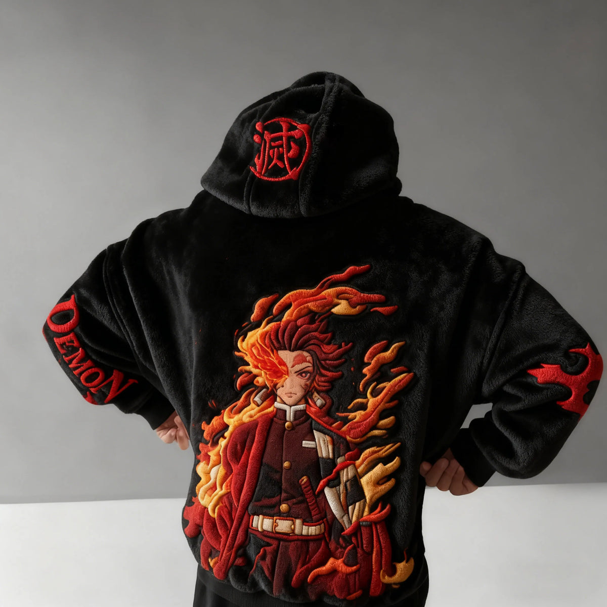 Demon Slayer Color-blocked Corduroy Hooded Sweatshirt