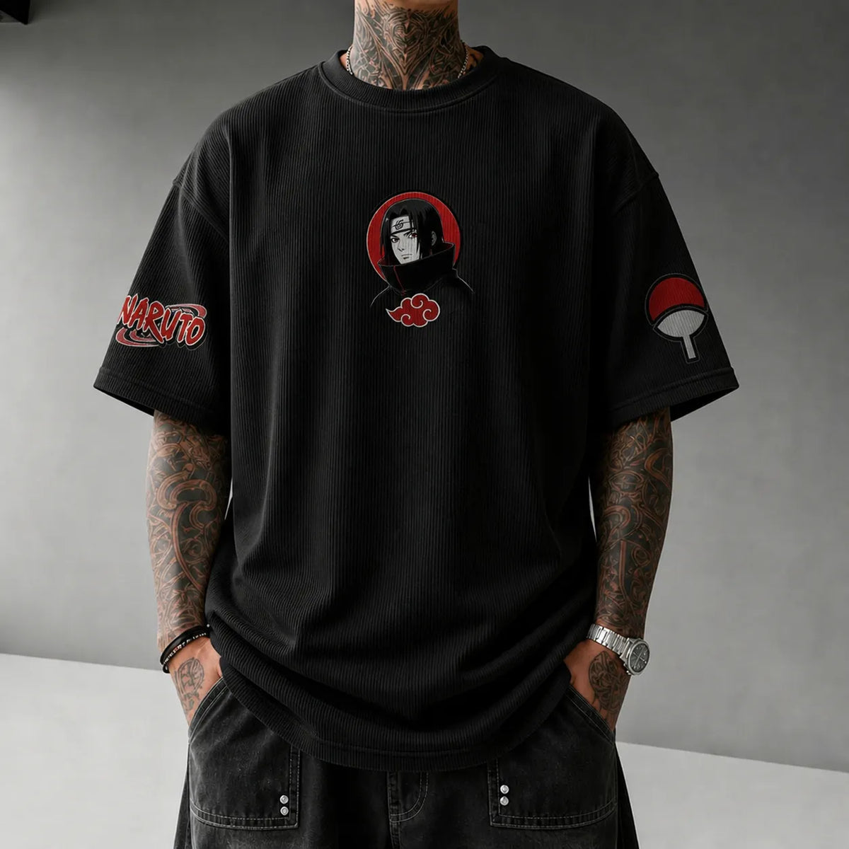 Naruto Unisex Anime-Style Retro Corduroy Oversized T-Shirt