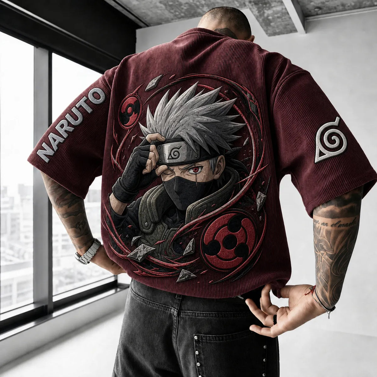 Naruto Unisex Anime-Style Retro Corduroy Oversized T-Shirt