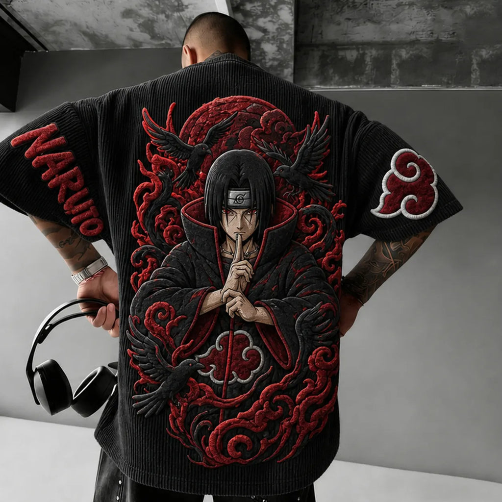 Naruto Unisex Anime-Style Retro Corduroy Oversized T-Shirt