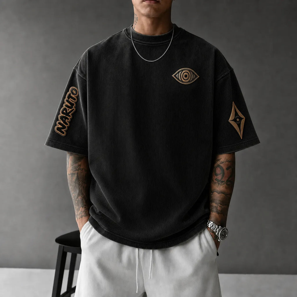 Naruto Unisex Anime-Style Retro Corduroy Oversized T-Shirt