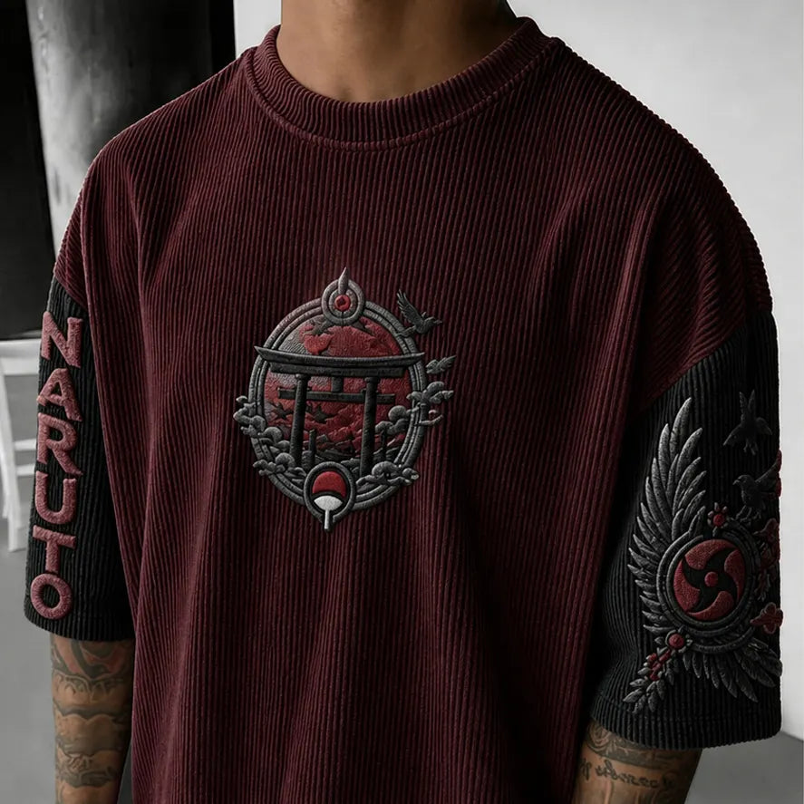 Naruto Unisex Oversized Anime-Print Vertical-Stripe Short-Sleeve T-Shirt