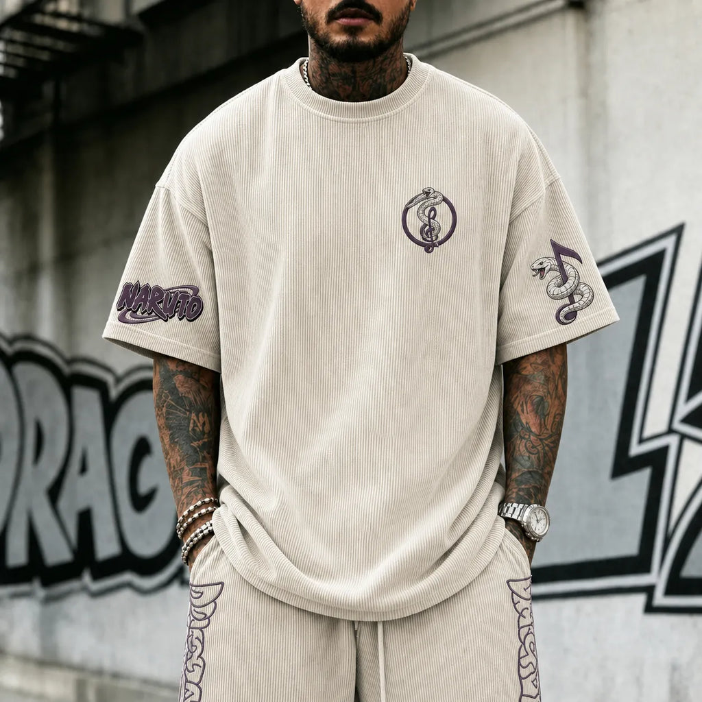 Naruto Unisex Anime-Style Retro Corduroy Oversized T-Shirt