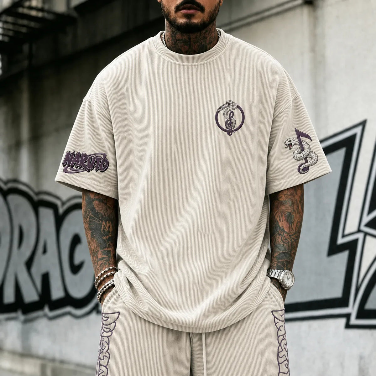 Naruto Unisex Anime-Style Retro Corduroy Oversized T-Shirt