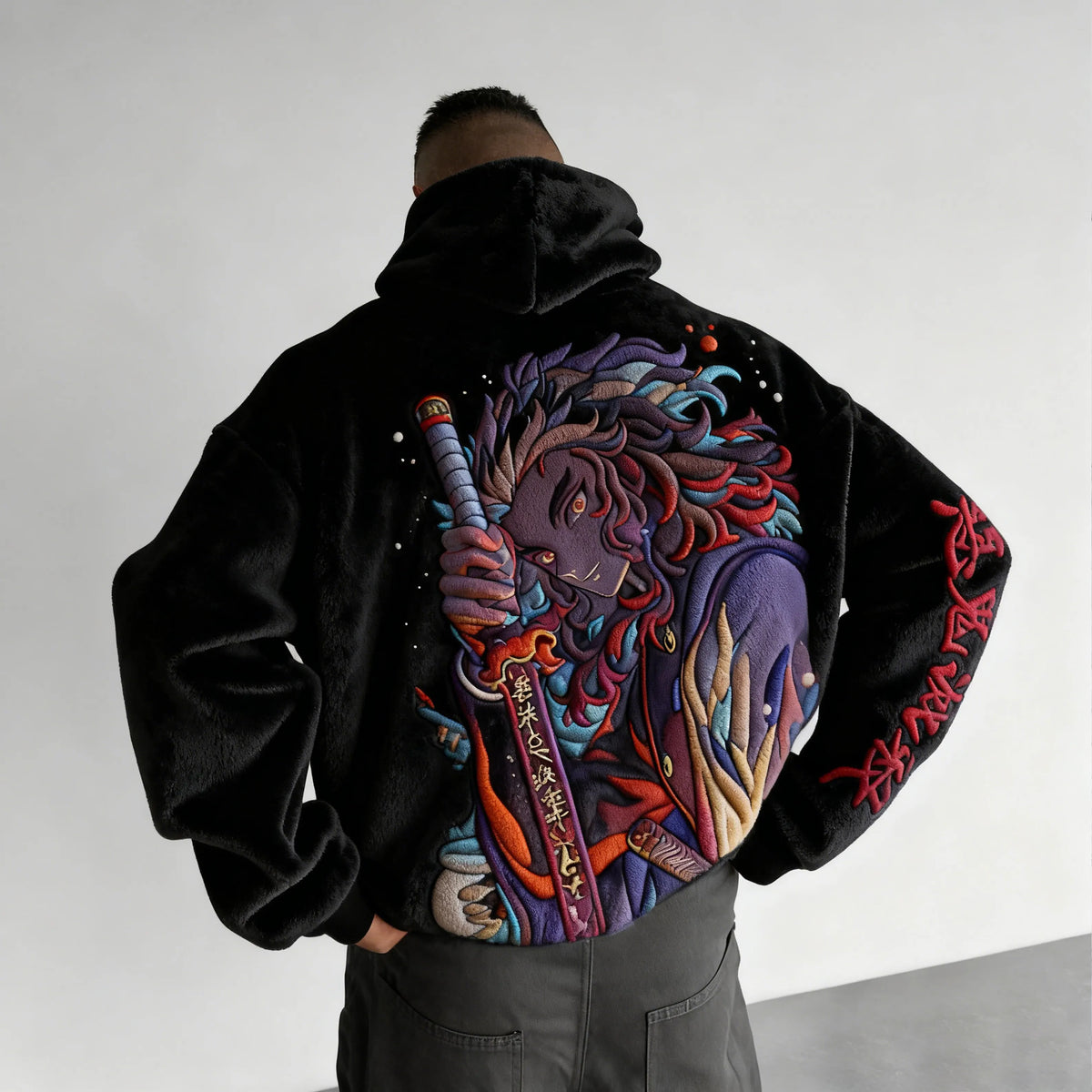 Demon Slayer Color-blocked Corduroy Hooded Sweatshirt