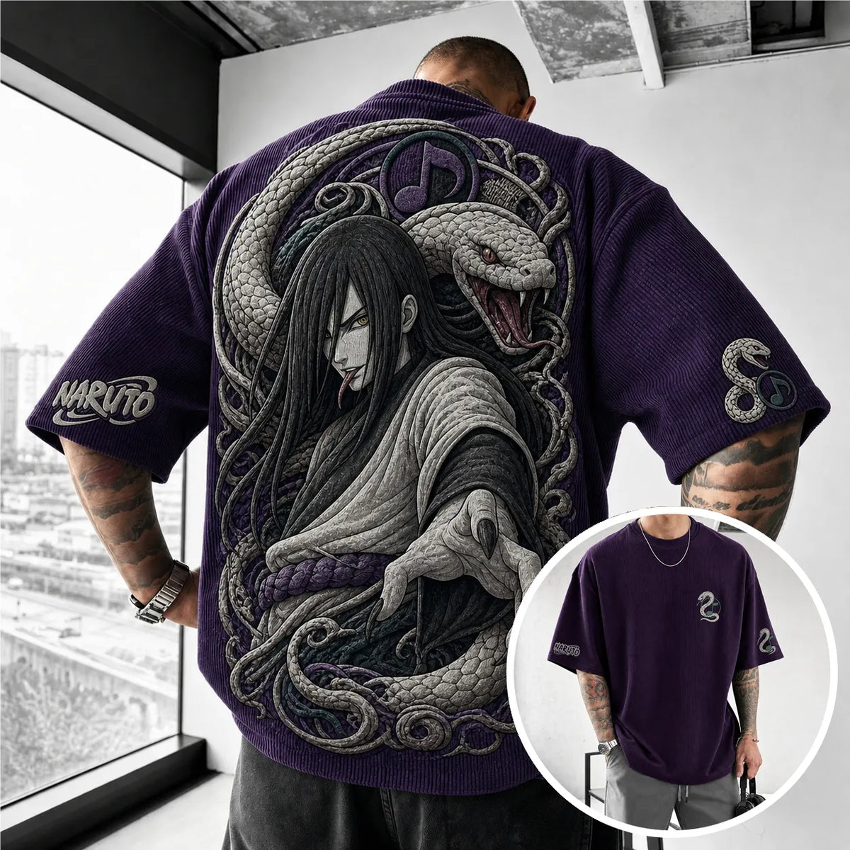 Naruto Unisex Anime-Style Retro Corduroy Oversized T-Shirt