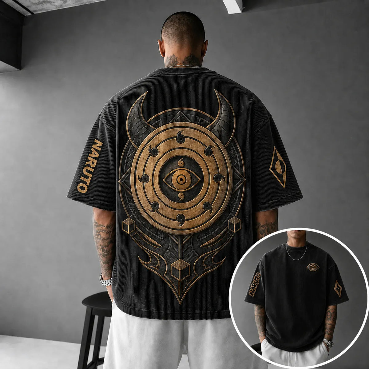 Naruto Unisex Anime-Style Retro Corduroy Oversized T-Shirt