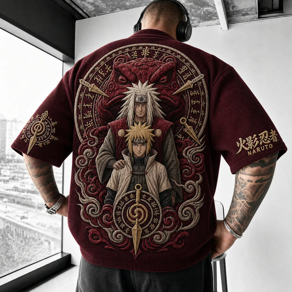 Naruto Unisex Anime-Style Retro Corduroy Oversized T-Shirt